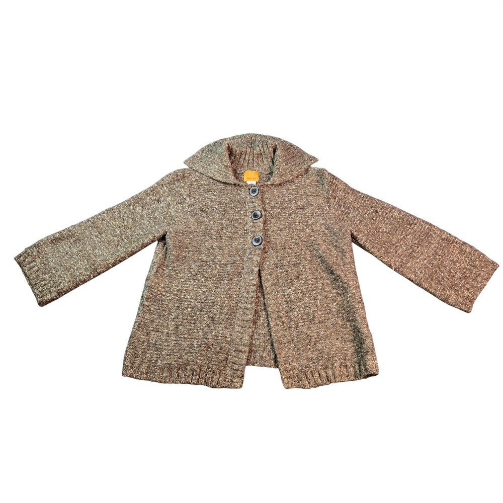 Ruby Rd Women's Brown Marled Knit Cardigan Shawl Collar 3 Button Sweater Small